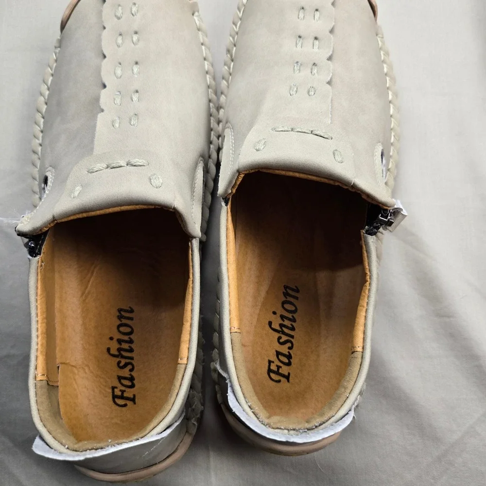 Mens Fashion Suede Slip On Loafers Side Zip Whipstitch‎ Casual Driving Shoes